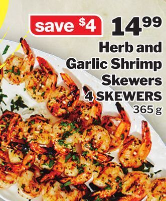 M & M Food Market Herb and garlic shrimp skewers offer