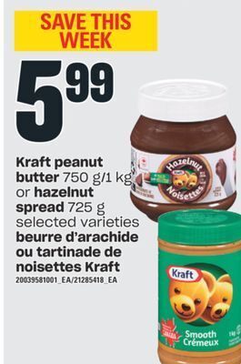 Valu-mart Beurre d'arachide ou tartinade de noisettes kraft offer