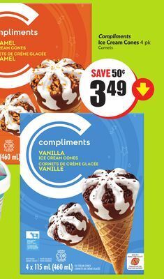 Chalo FreshCo Compliments ice cream cones 4 pk offer