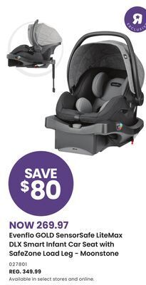 Babies 'R' Us Evenflo gold sensorsafe litemax dlx smart infant car seat with safezone load leg - moonstone offer
