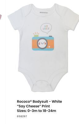Babies 'R' Us Rococo® bodysuit - white say cheese print sizes: 0-3m to 18-24m offer