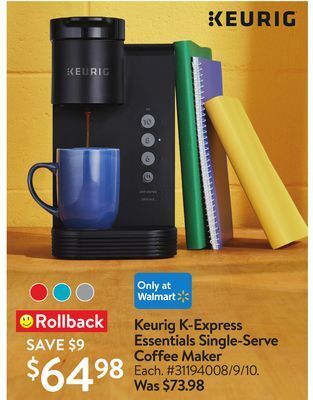 Walmart Keurig k-express essentials single-serve coffee maker offer