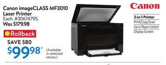Walmart Canon imageclass mf3010 laser printer offer