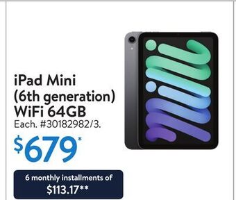 Walmart Ipad mini (6th generation) wifi 64gb offer