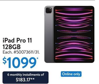 Walmart Ipad pro 11 128gb offer