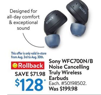 Walmart Sony wfc700n/b noise cancelling truly wireless earbuds offer