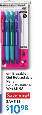 Walmart Uni erasable gel retractable pens offer