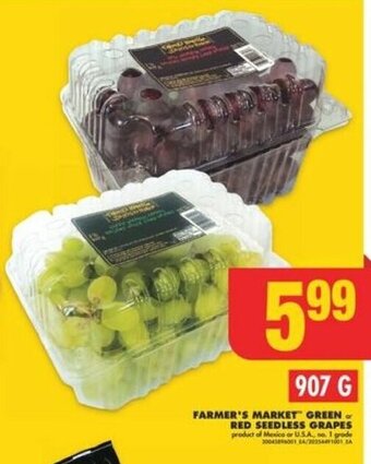 No Frills FARMER'S MARKET GREEN or RED SEEDLESS GRAPES 907 G offer
