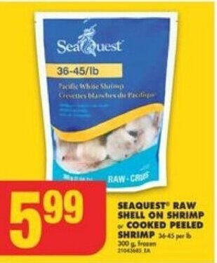 No Frills SEAQUEST RAW SHELL ON SHRIMP or COOKED PEELED SHRIMP offer