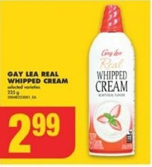 No Frills GAY LEA REAL WHIPPED CREAM offer
