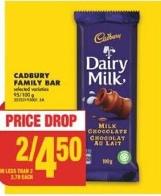 No Frills CADBURY FAMILY BAR offer