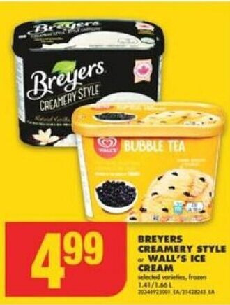 No Frills BREYERS CREAMERY STYLE or WALL'S ICE CREAM offer