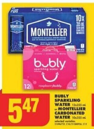 No Frills BUBLY SPARKLING WATER or MONTELLIER CARBONATED WATER offer