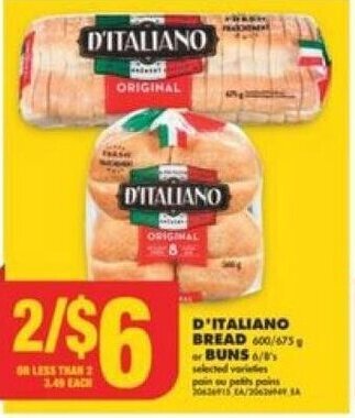 No Frills D'ITALIANO BREAD or BUNS offer