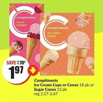 FreshCo Compliments Ice Cream Cups or Cones or Sugar Cones offer