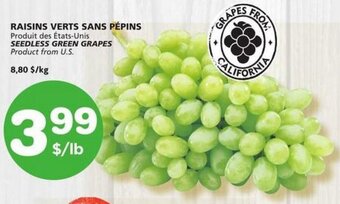 IGA SEEDLESS GREEN GRAPES 8,80 $/kg offer
