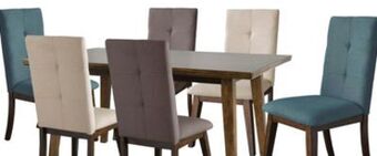 The Brick Chelsea 7-piece dining package with aqua chairs offer
