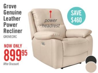 The Brick Grove genuine leather power recliner with adjustable headrest - cream offer