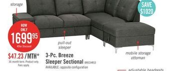 The Brick Breeze 3-piece right-facing linen-look fabric sleeper sectional - charcoal offer