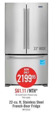 The Brick Maytag 22 cu. ft. french-door refrigerator with interior water dispenser - mrff5033pz offer