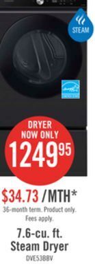 The Brick Samsung bespoke 7.6 cu. ft. electric dryer with super speed - dve53bb8700vac offer