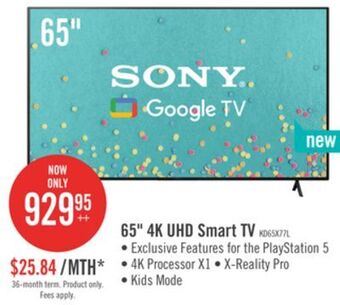The Brick Sony 65 x77l 4k hdr led google tv offer