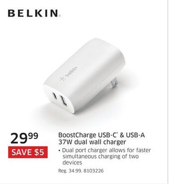 The Source Belkin boostcharge usb-c & usb-a 37w dual wall charger offer