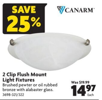 Home Hardware 2 clip flush mount light fixtures offer