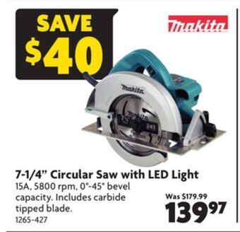 Home Hardware 7-1/4 circular saw with led light offer