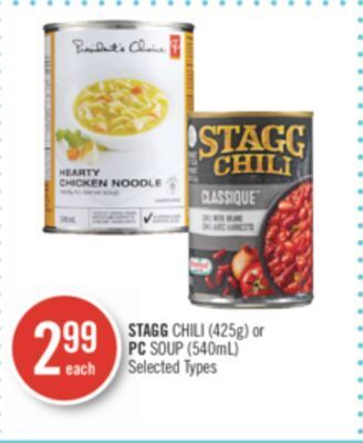 Shoppers Drug Mart Stagg chili (425g) or pc soup (540ml) offer