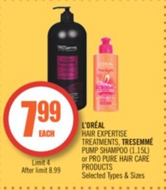 Shoppers Drug Mart L'oreal hair expertise treatments, tresemmé pump shampoo (1.15l) or pro pure hair care products offer
