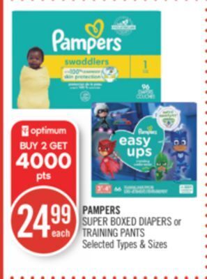 Shoppers Drug Mart Pampers super boxed diapers or training pants offer