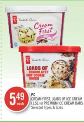 Shoppers Drug Mart Pc cream first loads of ice cream (1.5l) or premium ice cream bars offer