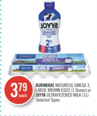 Shoppers Drug Mart Burnbrae naturegg omega 3, large brown eggs (1 dozen) or joyya ultrafiltered milk (1l) offer