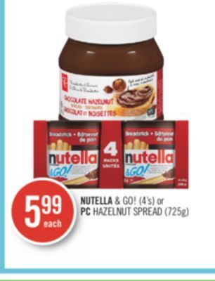 Shoppers Drug Mart Nutella & go! (4's) or pc hazelnut spread (725)g offer