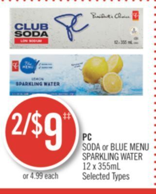 Shoppers Drug Mart Pc soda or blue menu sparkling water offer