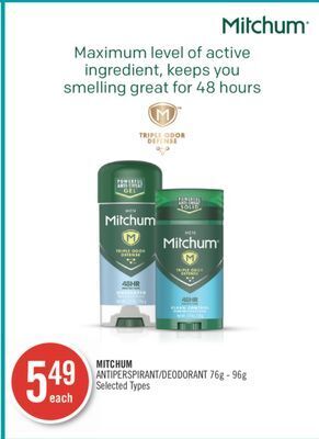 Shoppers Drug Mart Mitchum antiperspirant/deodorant offer