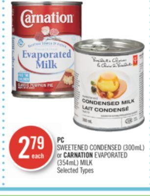 Shoppers Drug Mart Pc sweetened condensed (300ml) or carnation evaporated (354ml) milk offer