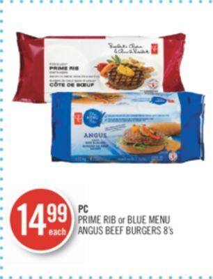 Shoppers Drug Mart Pc prime rib or blue menu angus beef burgers offer