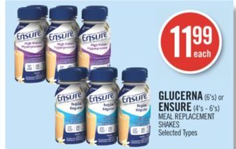 Shoppers Drug Mart Glucerna (6's) or ensure (4's - 6's) meal replacement shakes offer