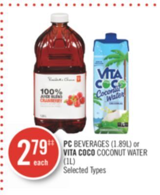 Shoppers Drug Mart Pc beverages (1.89l) or vita coco coconut water (1l) offer