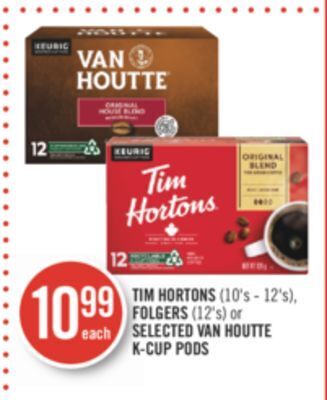 Shoppers Drug Mart Tim hortons (10's - 12's), folgers (12's) or selected van houtte k-cup pods offer