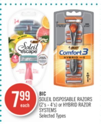 Shoppers Drug Mart Bic soleil disposable razors (2's - 4's) or hybrid razor systems offer