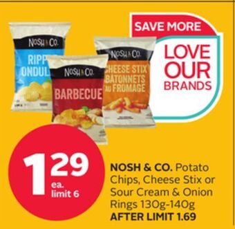 Rexall Nosh & co. potato chips, cheese stix or sour cream & onion rings offer