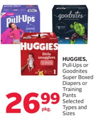 Rexall Huggies, pull. ups or goodnites super boxed diapers or training pants offer