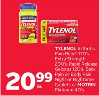 Rexall Tylenol arthritis pain relief 170' s, extra strength 200' s, rapid release gelcaps 120' s, back pain or body pain night or ni offer