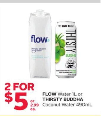 Rexall Flow water 1l or thirsty buddha coconut water 490ml offer