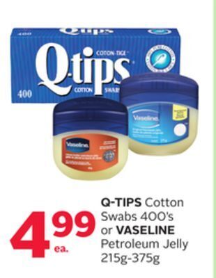 Rexall Q-tips cotton swabs 400' s or vaseline petroleum jelly 215g-375g offer