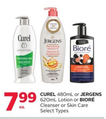 Rexall Curel 480ml or jergens 620ml lotion or bioré cleanser or skin care offer