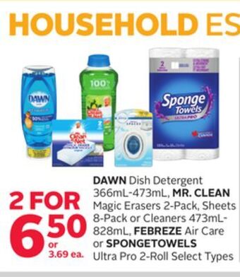 Rexall Dawn dish detergent 366ml-473ml, mr. clean magic erasers 2-pack, sheets 8-pack or cleaners 473ml-828ml, febreze air care or s offer
